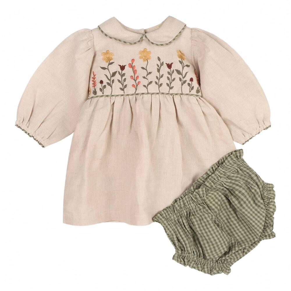 NEW VIVERANO ORGANICS baby's floral peter pan dress and fancy bloomer in one col